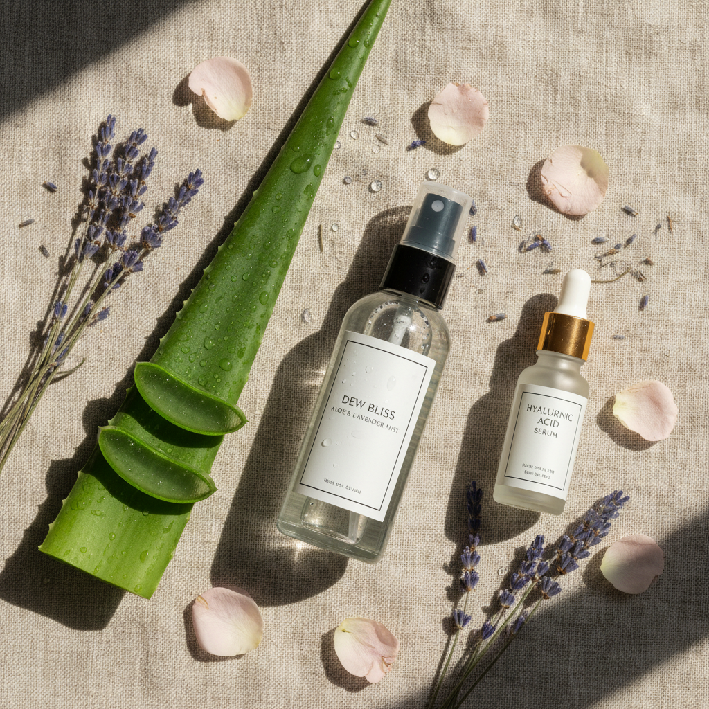 Bloom Dew Ingredients Flat Lay