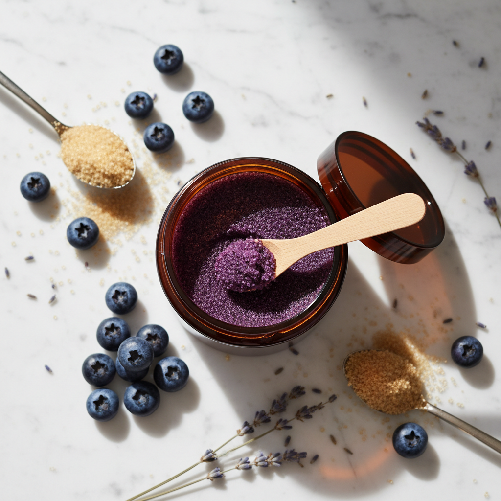 Blueberry Scrub — Marble Flat Lay