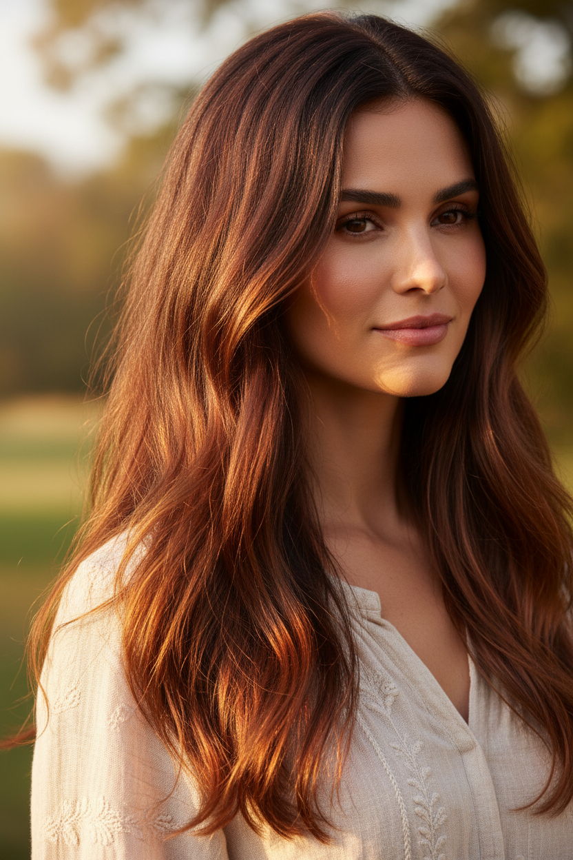 Copper Sunset on Dark Hair