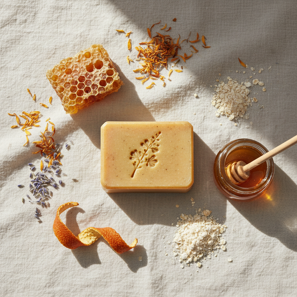Golden Oat Honey Soap - Flat Lay Ingredients