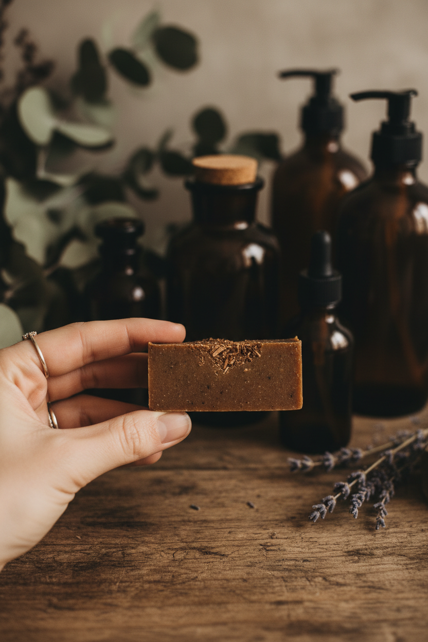 Hand holding Timber + Citrus tester bar TikTok style