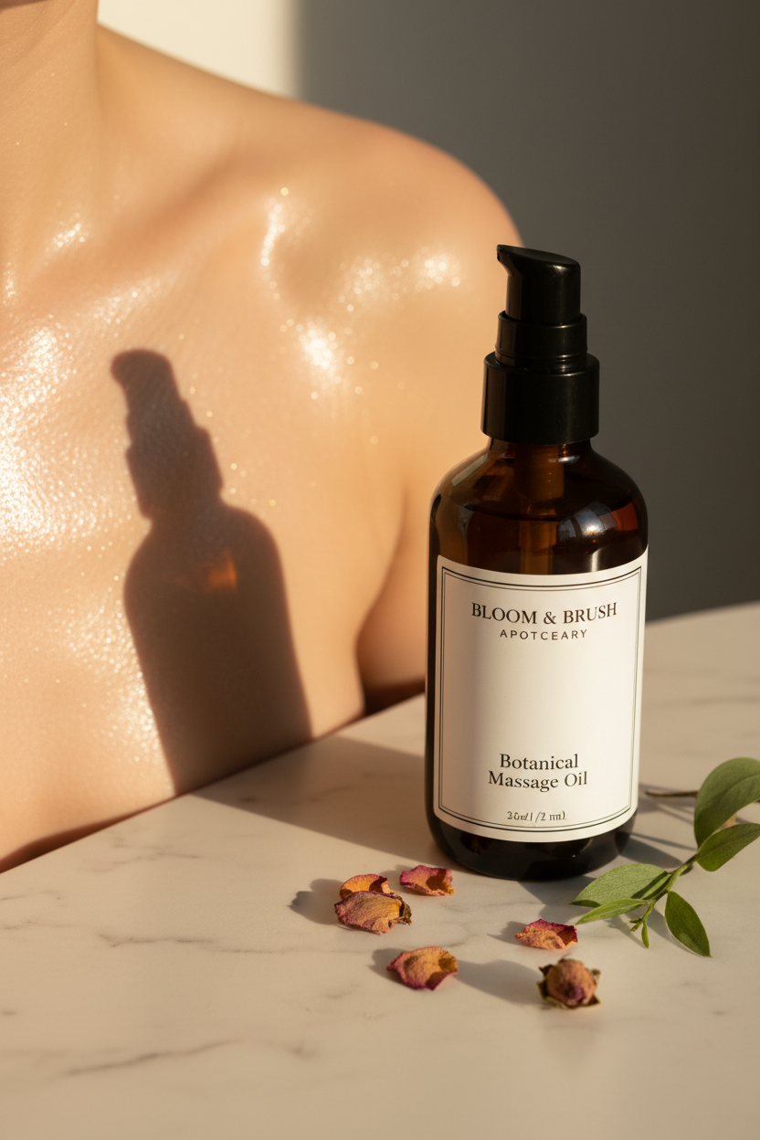 Close-up of glowing nourished skin after applying Melt Away non-greasy botanical massage oil