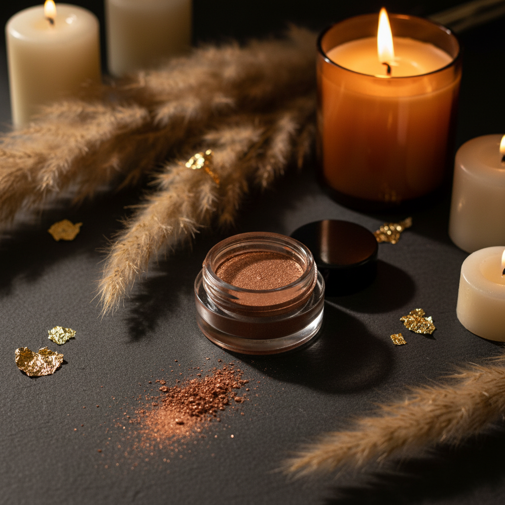 Golden Twilight eyeshadow dark moody candlelight pampas grass editorial