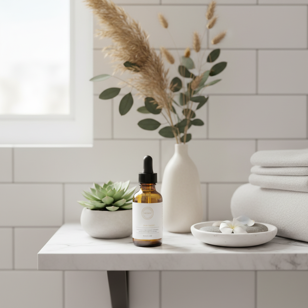 Bloom Bright Serum — bathroom shelf styling