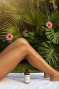 Glowing bronzed skin lifestyle shot with Little Sunshine tanning products