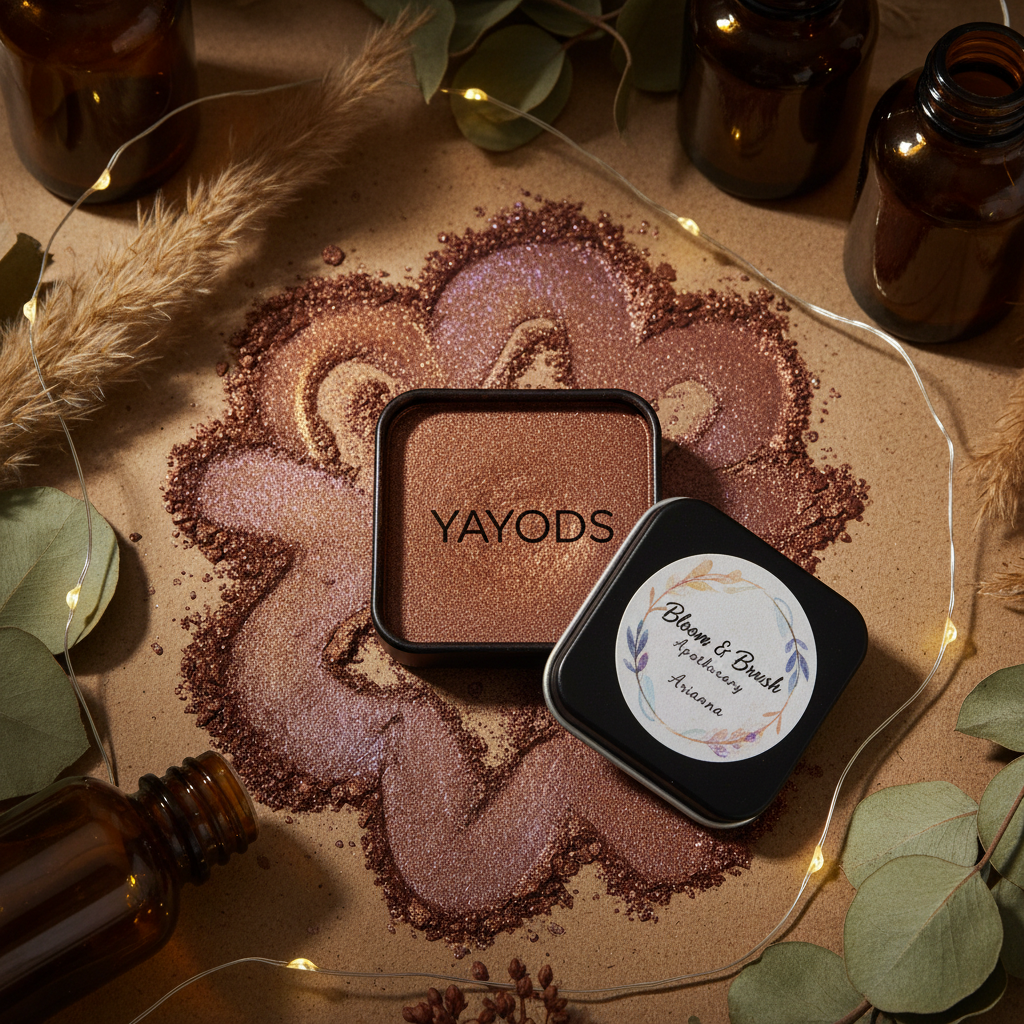 Arianna copper-bronze duochrome eyeshadow in black YAYODS slide tin with gold shimmer