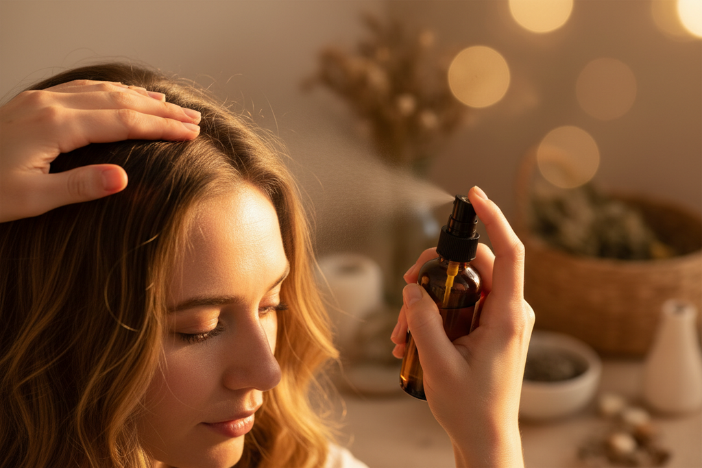 Leave-In Spray — Scalp Application Close Up