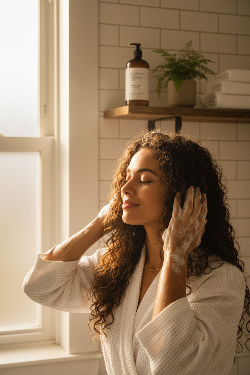 Woman Applying Shampoo