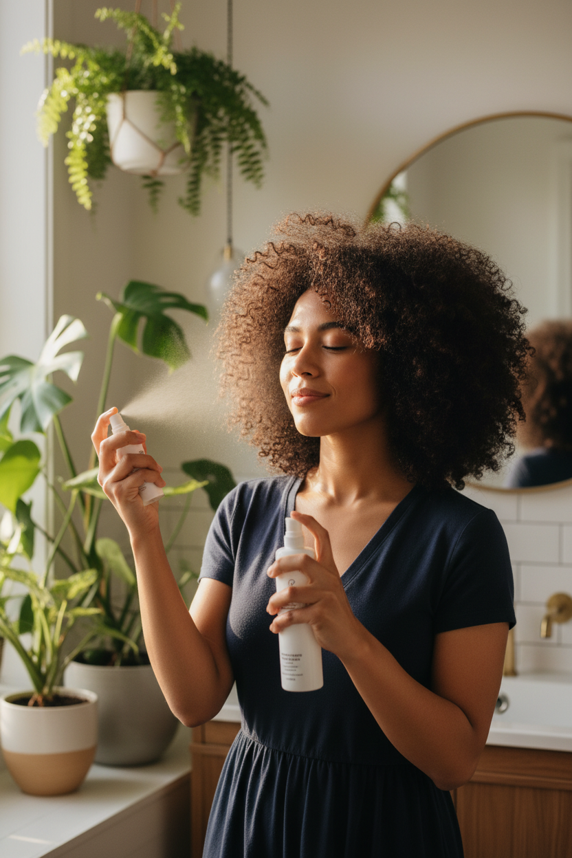 Woman Misting Hair